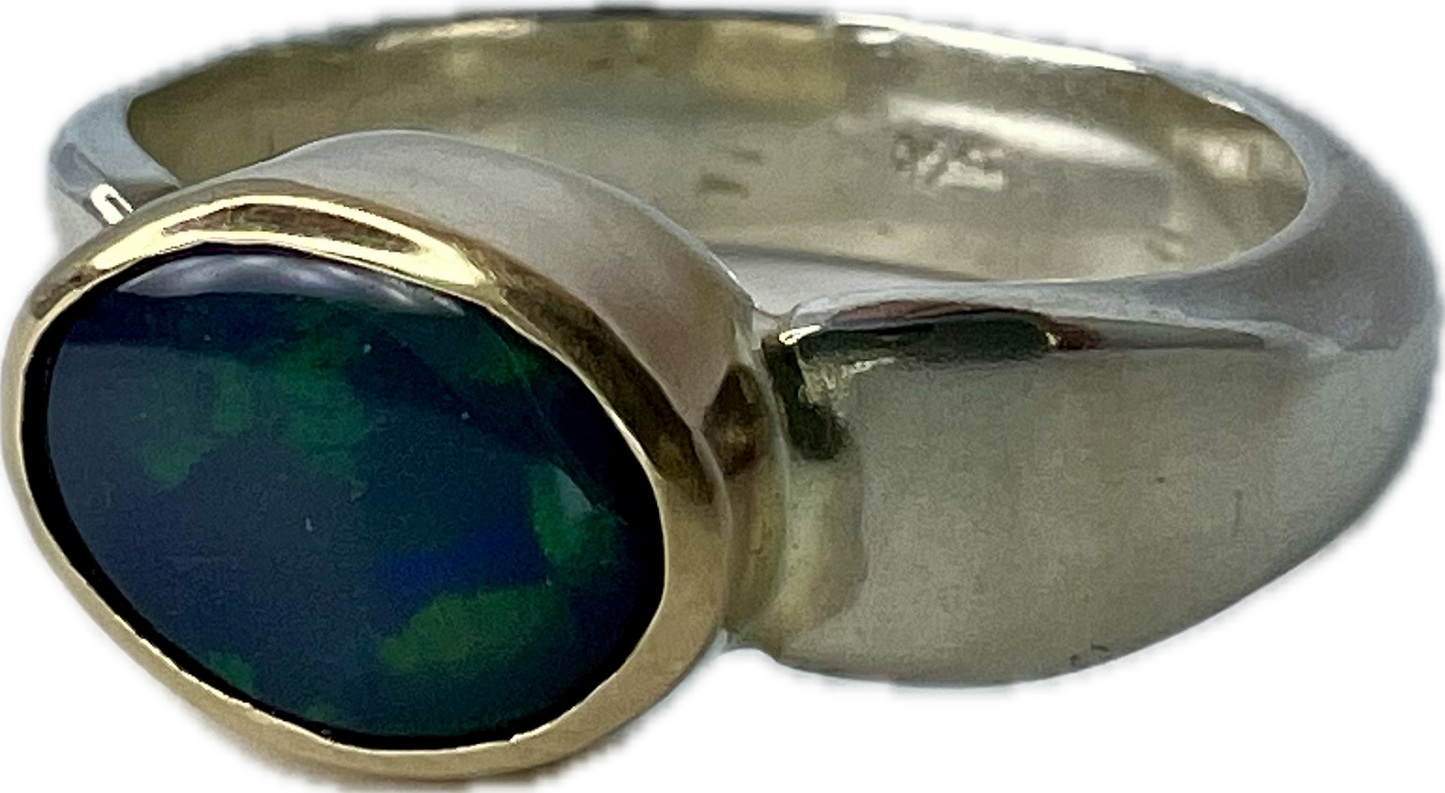 Natural Australian Black Opal (Lightning Ridge) Ring