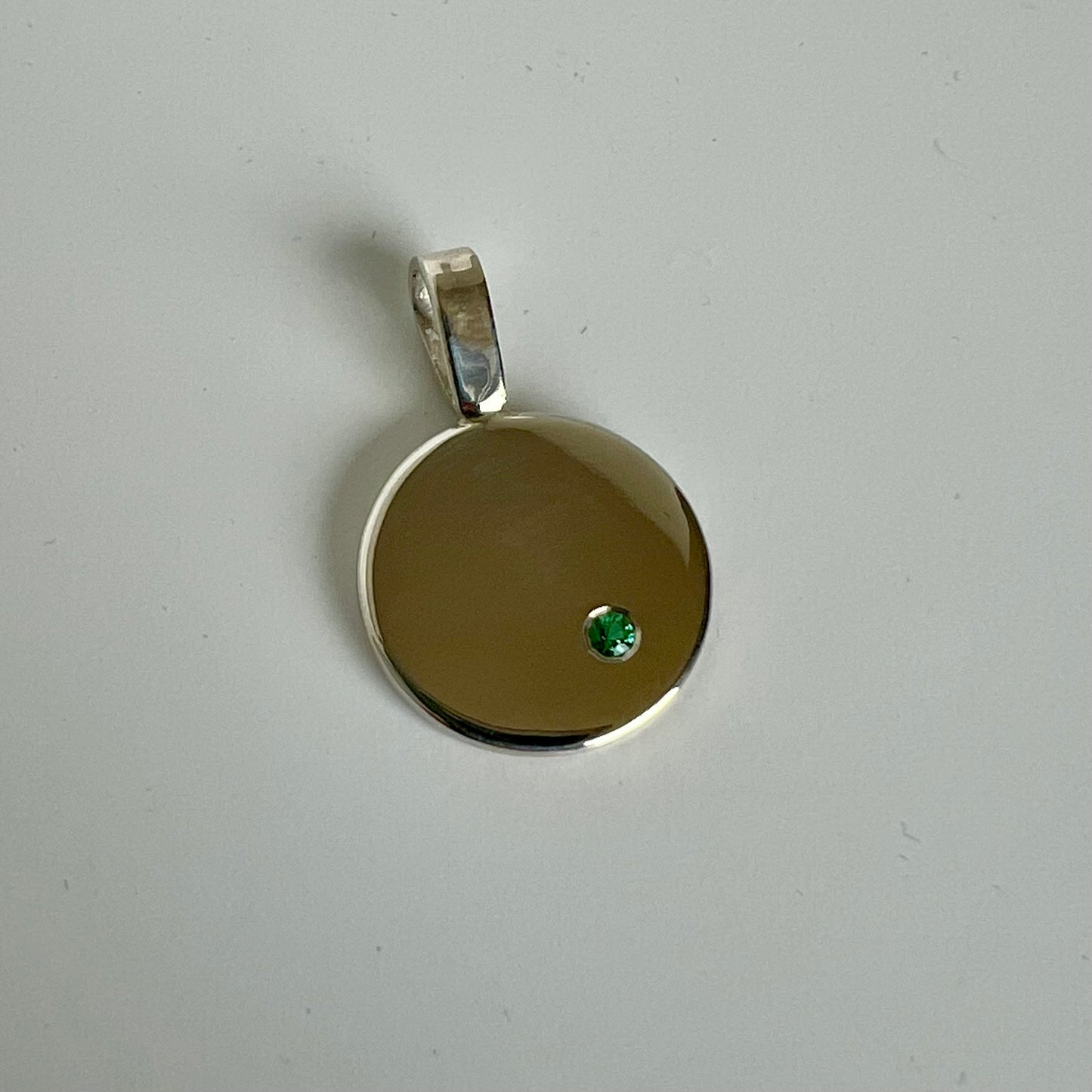 Sterling Silver and Emerald Disc Pendant