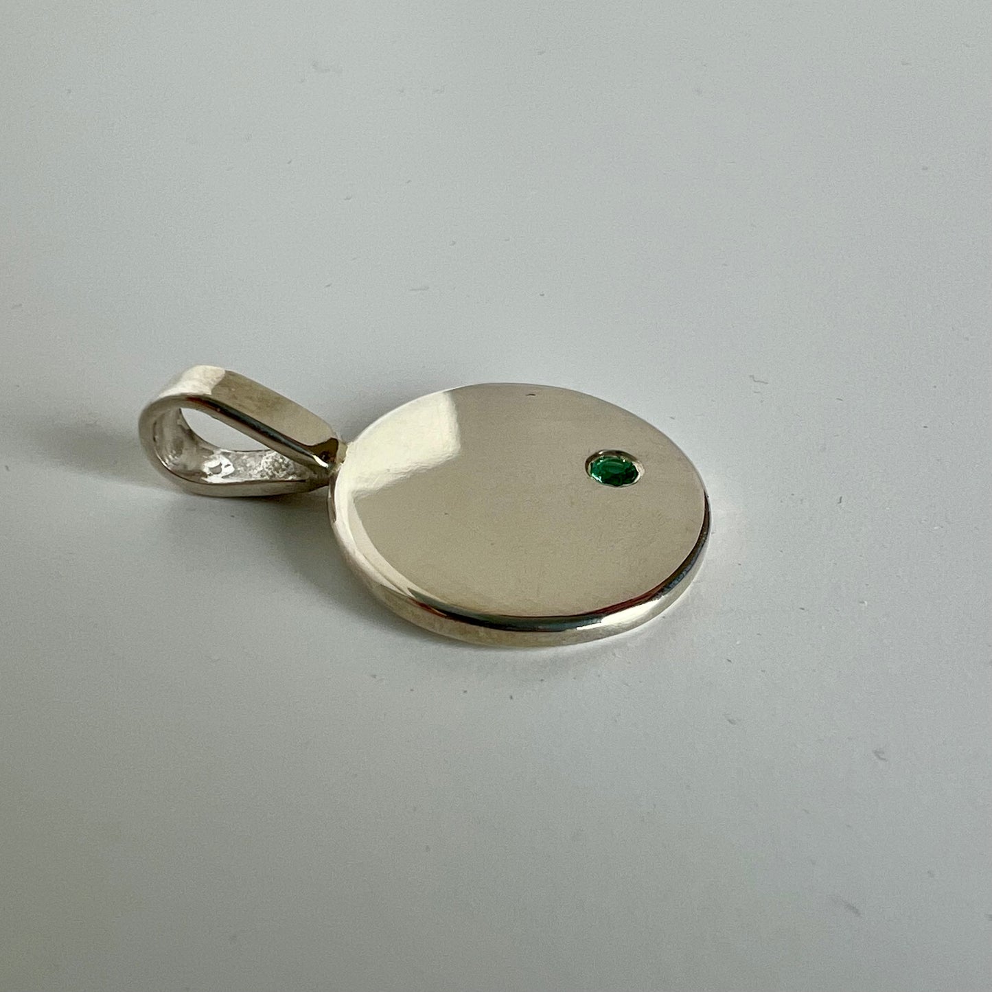 Sterling Silver and Emerald Disc Pendant