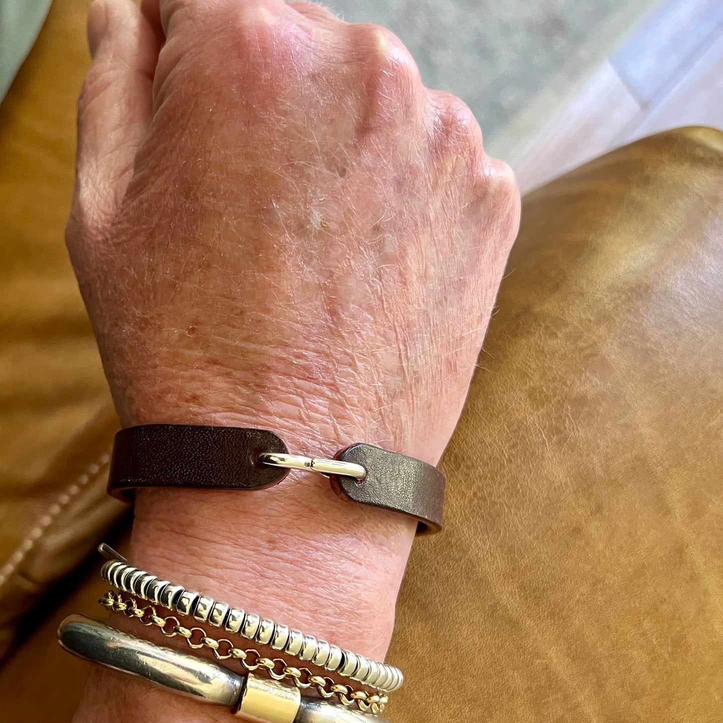 Genuine Leather & Sterling Silver Hook Clasp Bracelet