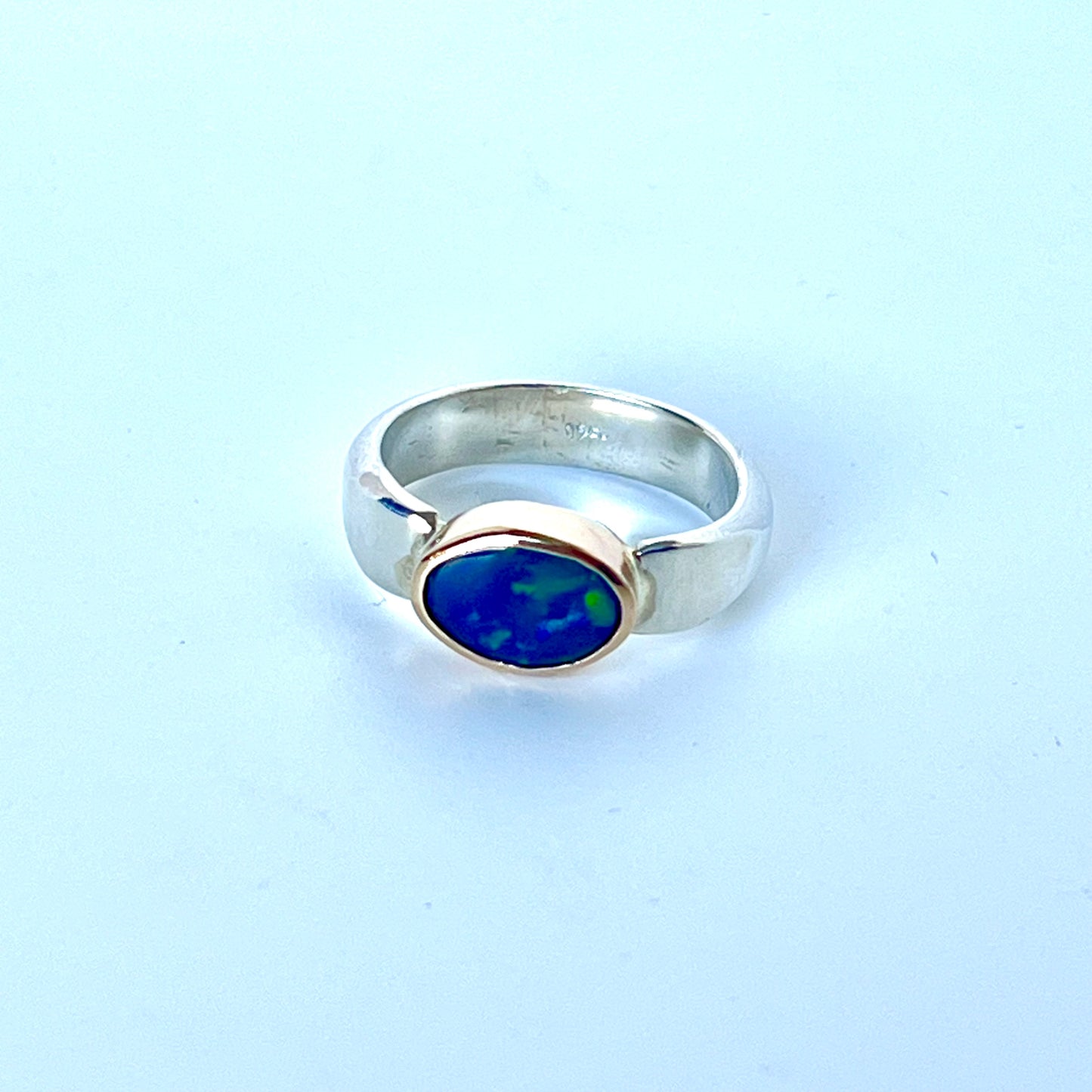 Natural Australian Black Opal (Lightning Ridge) Ring