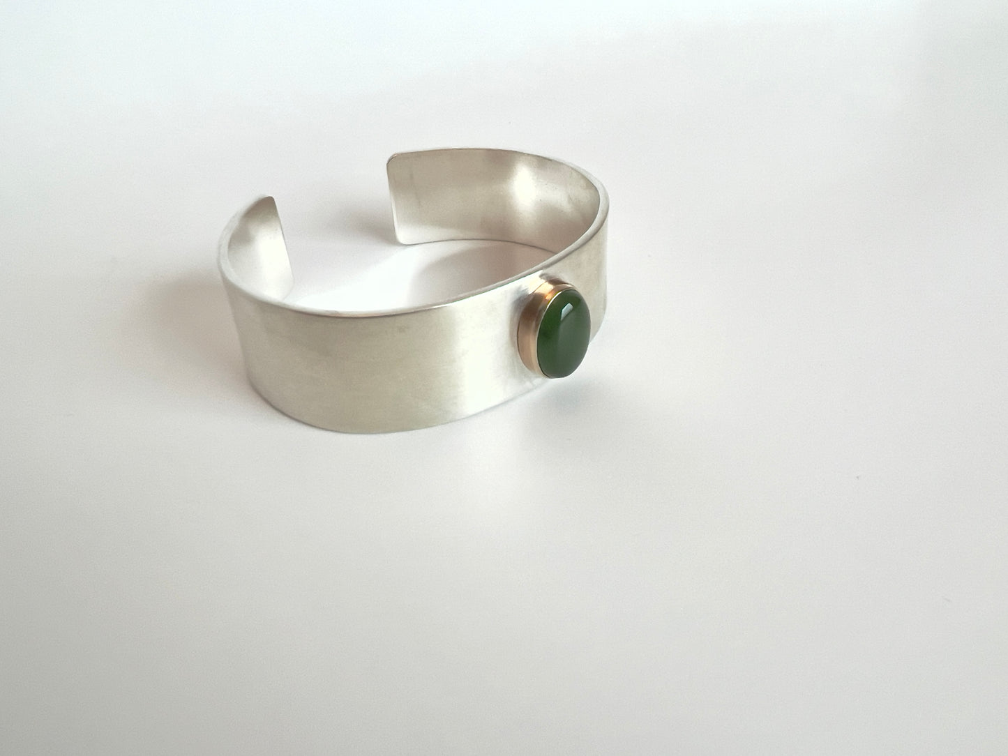 Nephrite Jade 14k Gold and Sterling Silver Bracelet