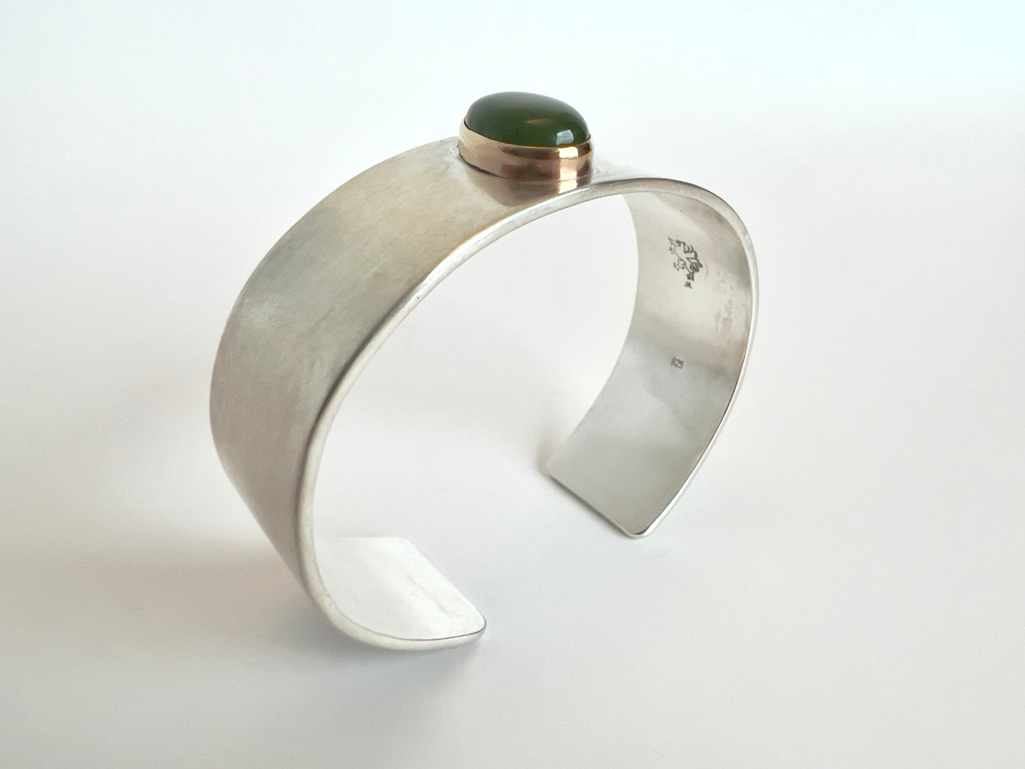 Nephrite Jade 14k Gold and Sterling Silver Bracelet