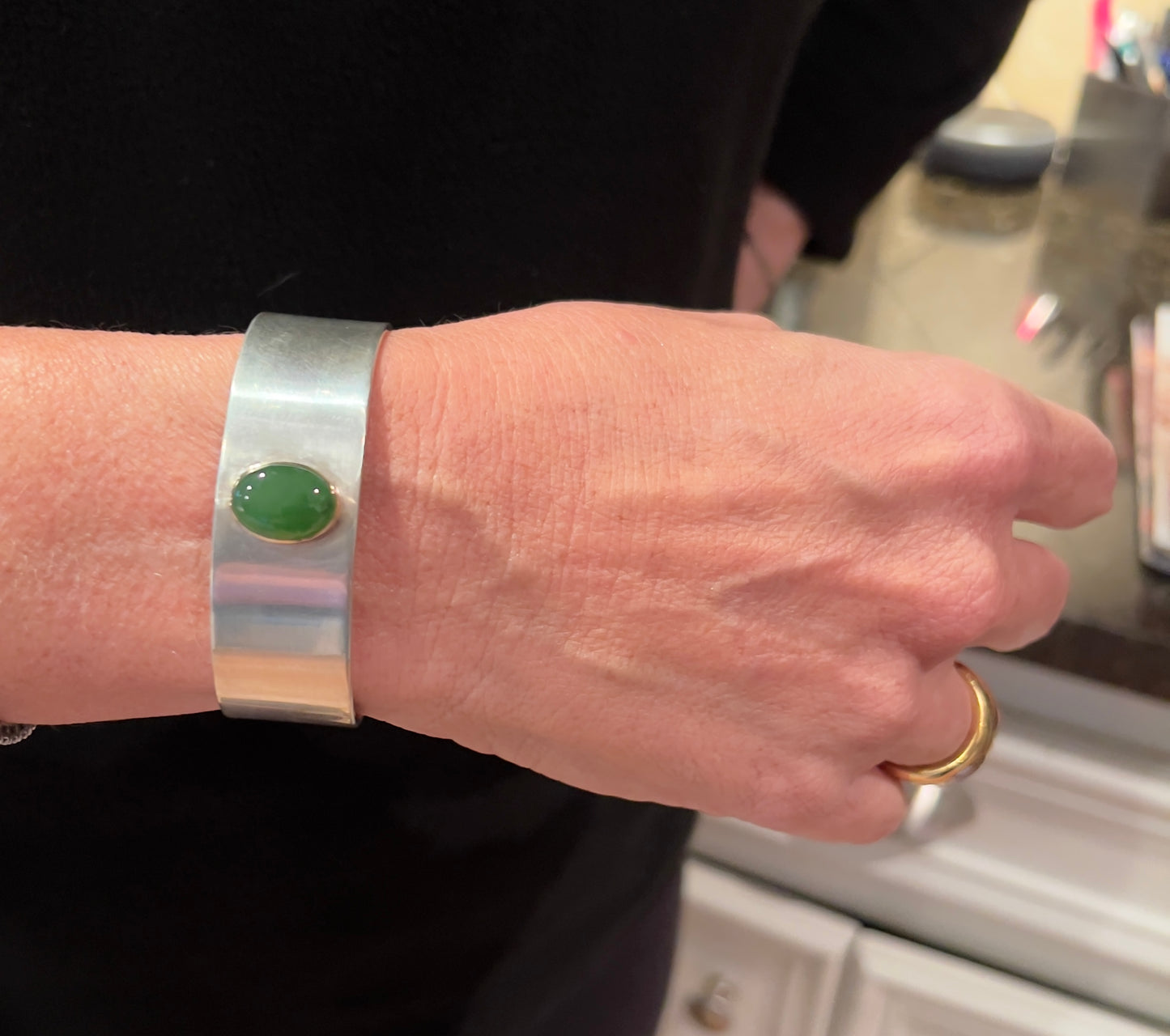 Nephrite Jade 14k Gold and Sterling Silver Bracelet